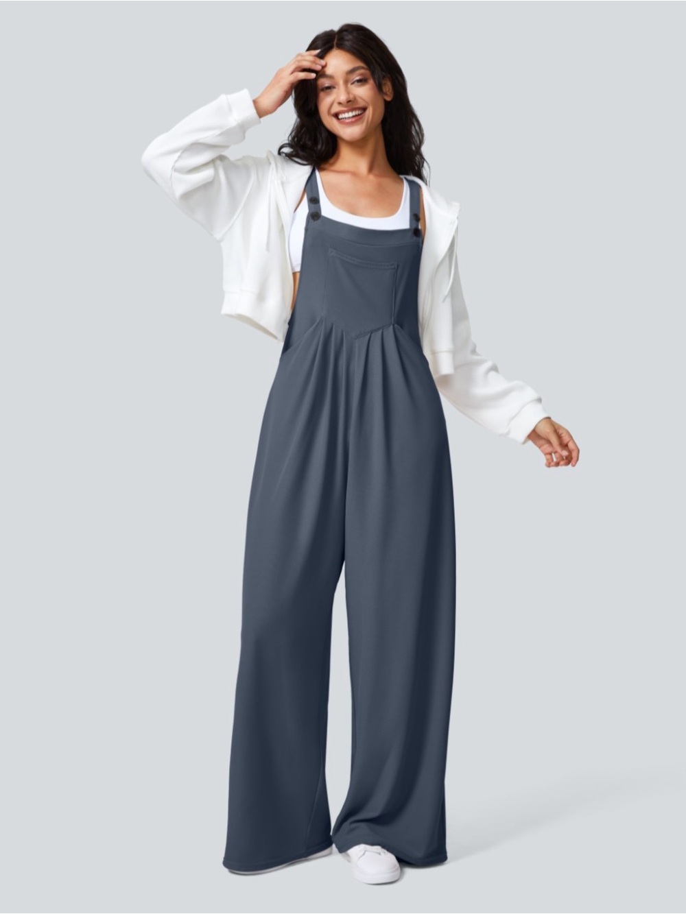 Halara Pockets Waffle Wide Leg Casual Overalls Sz S